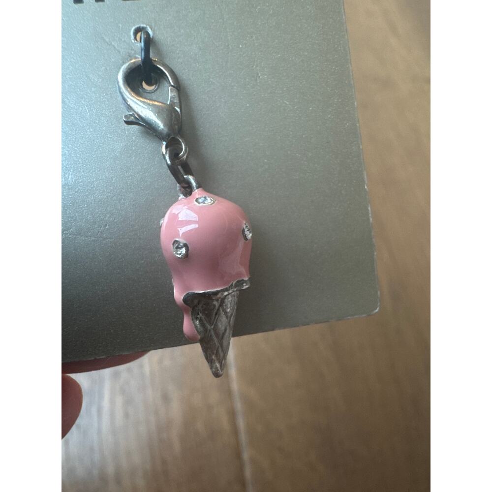 Chico's Pink Strawberry Ice Cream Cone Sweet Enamel Clip on Pendant Charm NWT - Picture 2 of 2